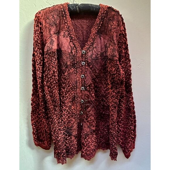 Women's XL Rust Red Cardigan Sweater Textured Knitted Button Front Long Sleeve - Picture 1 of 8